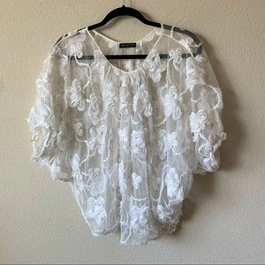 Anne Fontaine White Floral Blouse Size L/XL